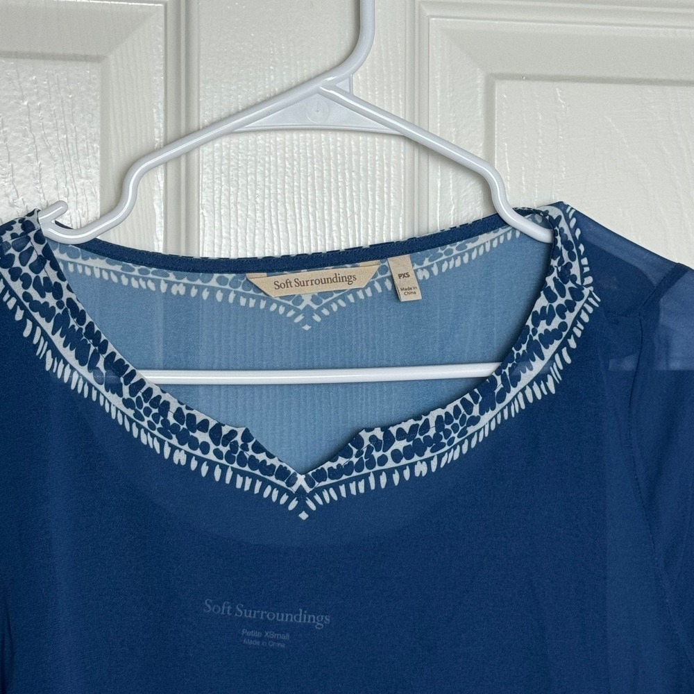 Soft Surroundings Petite XS Blue Floral Sheer Overlay Dress Lined Hibiscus - Picture 4 of 10